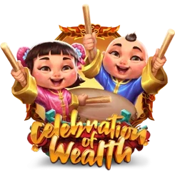 Permainan slot Celebration Of Wealth di Mega888 Online Malaysia dengan tema kekayaan, simbol emas dan budaya Asia