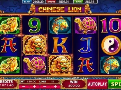 Chinese Lion dalam permainan slot kasino Mega888 Download APK dengan grafik menarik dan tema tradisional Cina
