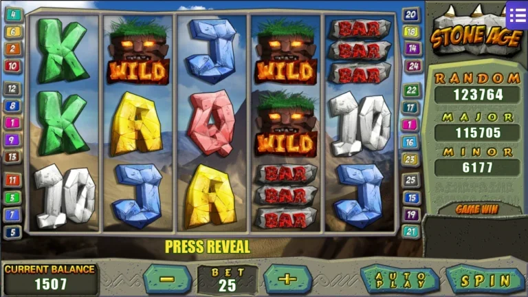 Zaman Batu dengan manusia prasejarah menggunakan alat batu sambil memburu, berkaitan topik hiburan digital Mega888 APK Latest Version